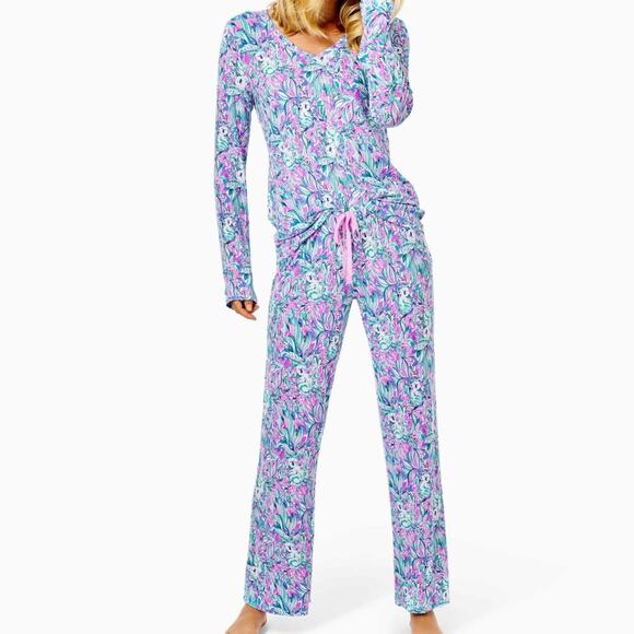 Lilly Pulitzer Other - Lilly Pulitzer 2 Piece Long Sleeve Knit Pajama Lounge Set Purple Green Medium